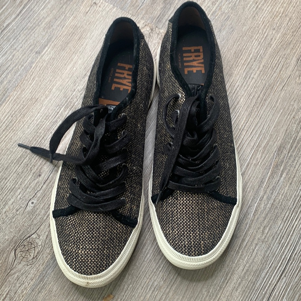 Frye Black and Brown Woven Low-Top Sneakers